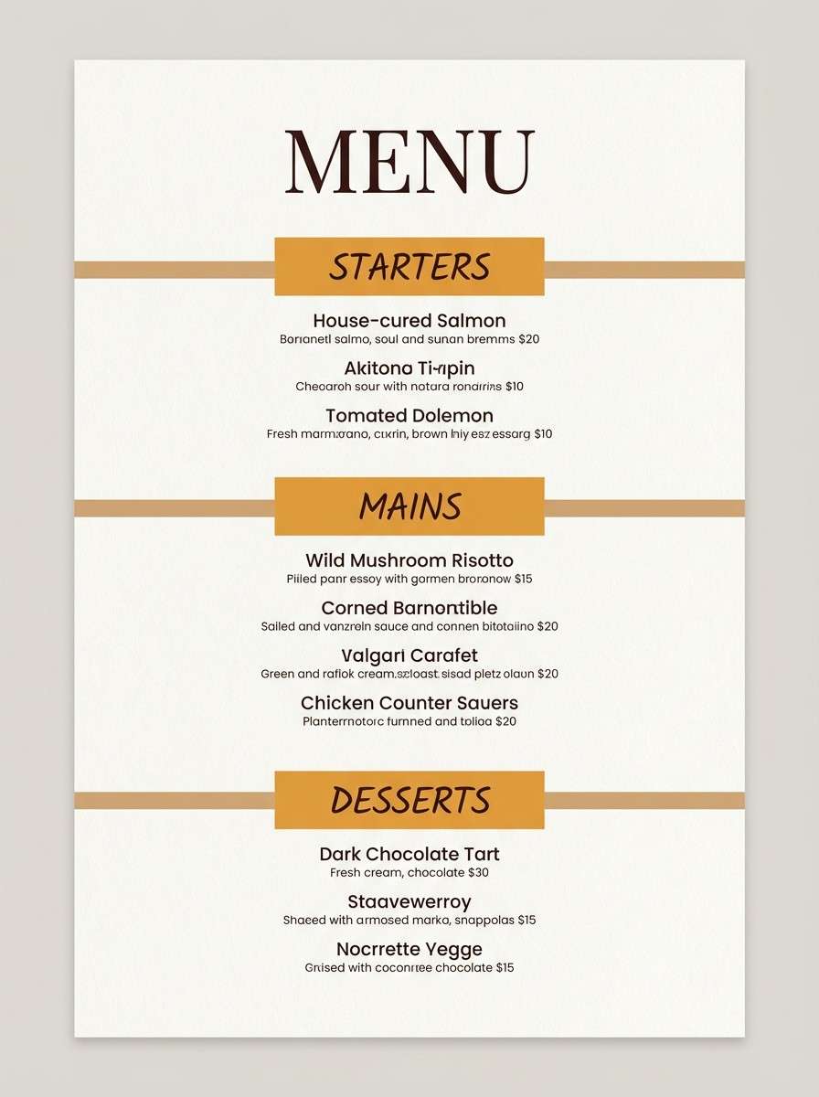 warm minimalist menu layout