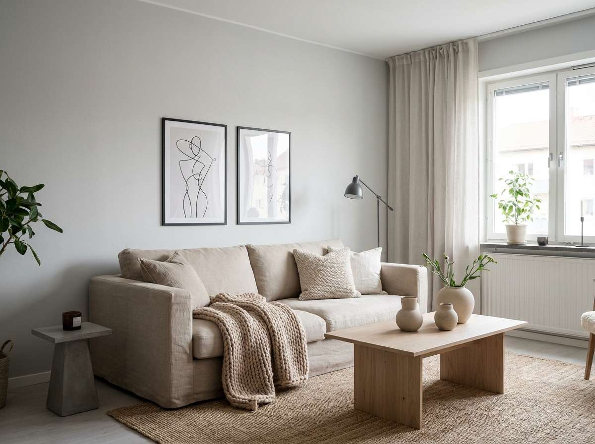 scandinavian living room in soft grays