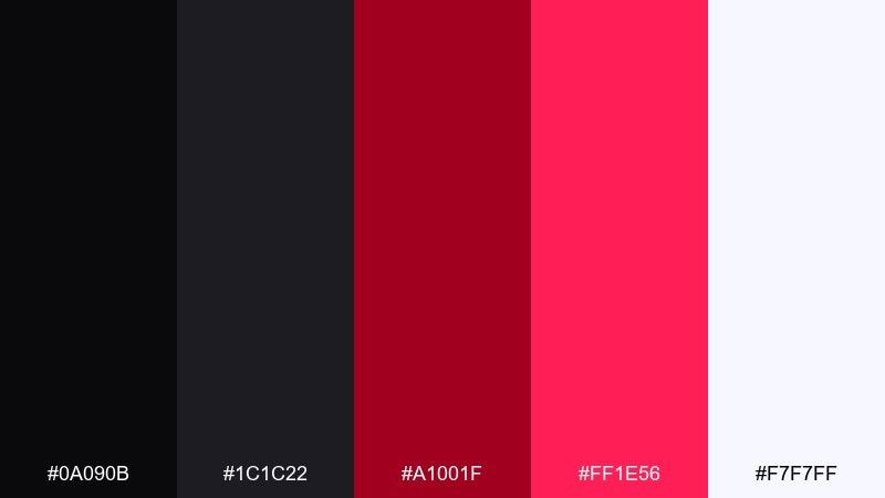 scarlet cinema color palette with hex codes