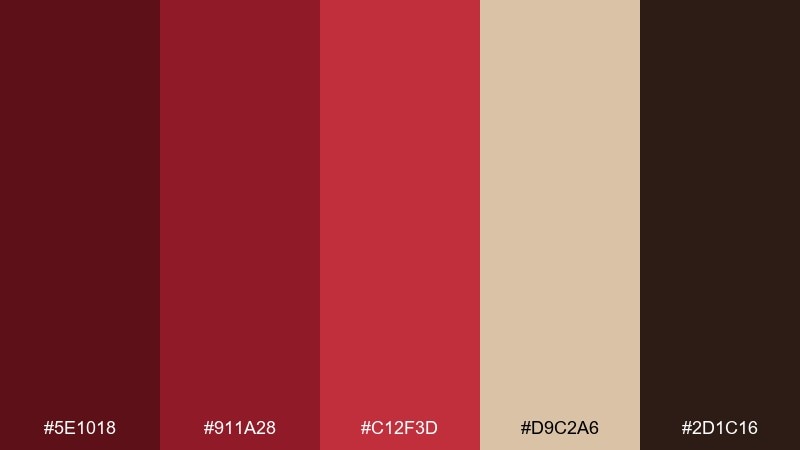 scarlet ink and sand color palette with hex codes