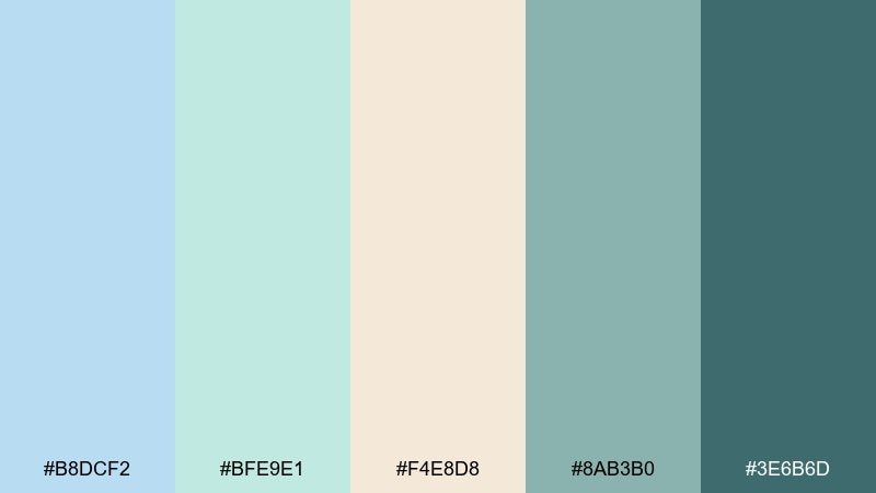 sea glass and sand powder blue color palette with hex codes