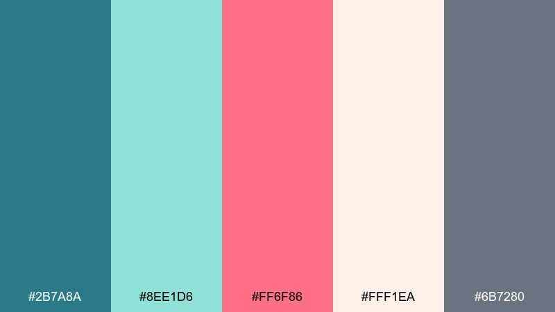 sea glass coral blue coral color palette with hex codes