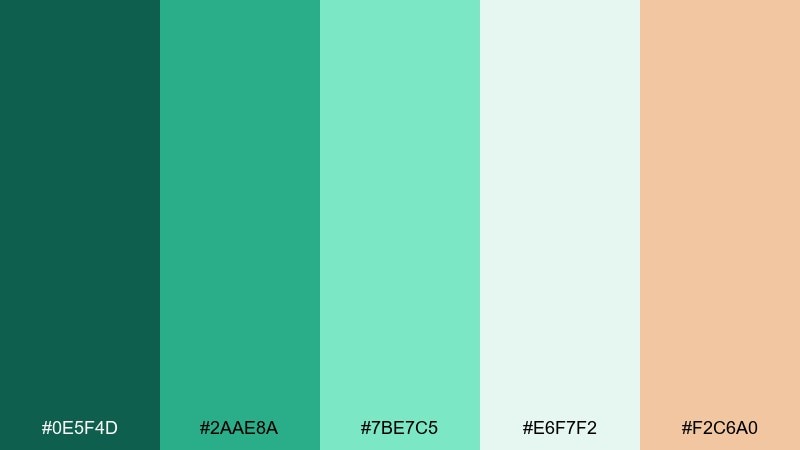 sea glass mint emerald color palette with hex codes