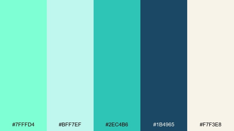 sea glass morning aquamarine color palette with hex codes