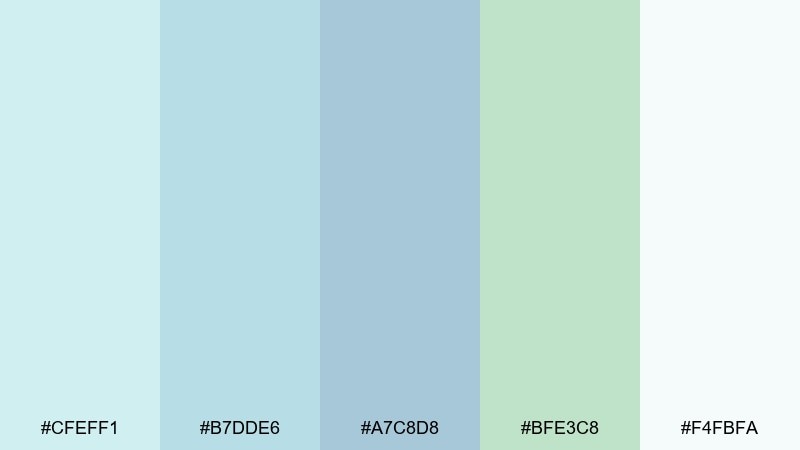 sea glass morning pastel blue green color palette with hex codes