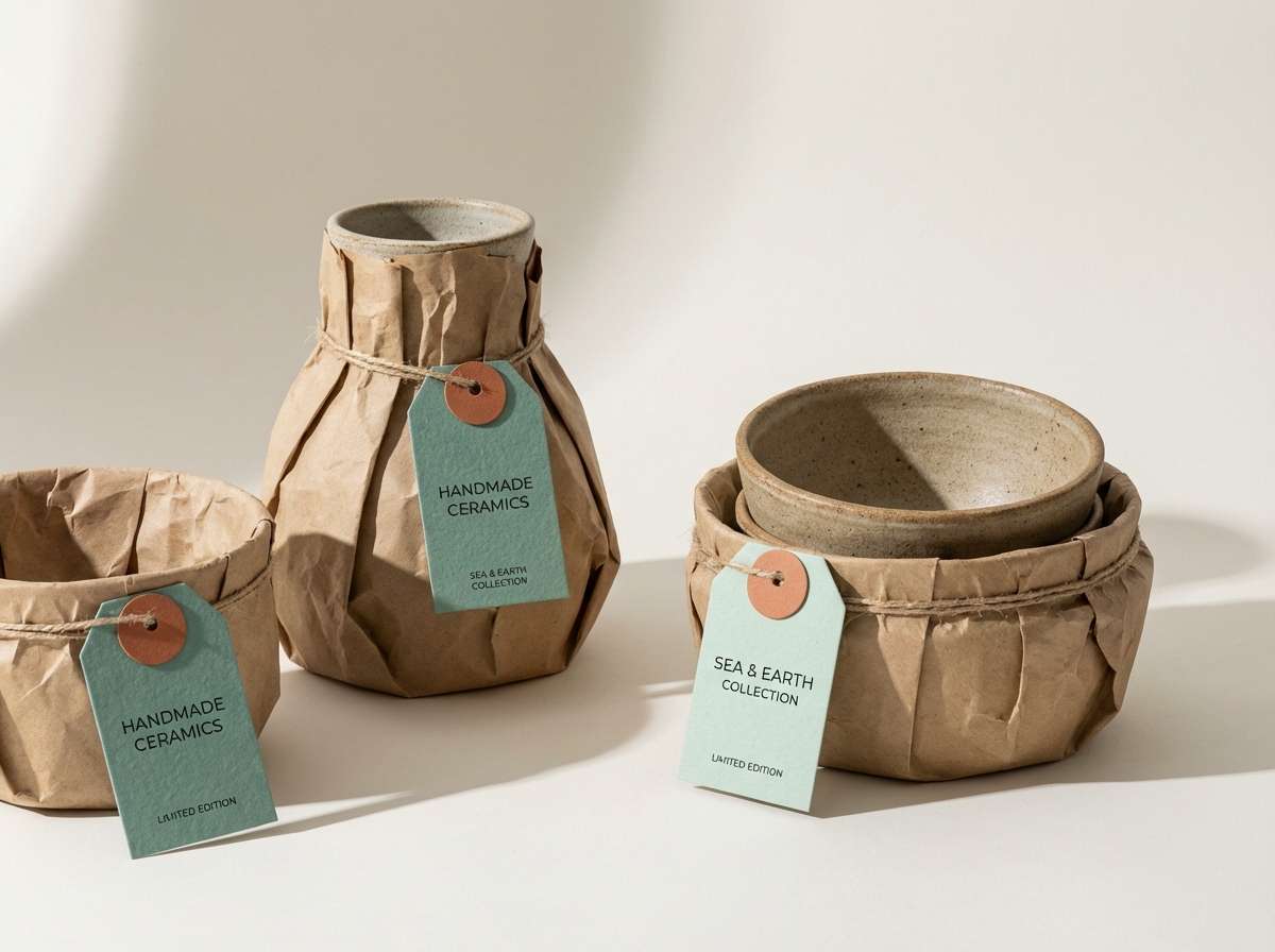 handmade ceramics ad using a sea green color palette