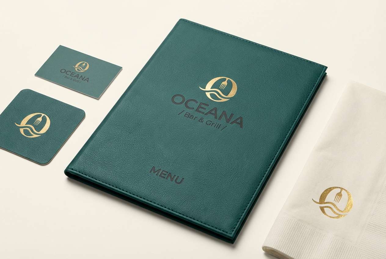 restaurant menu cover with sea green tones