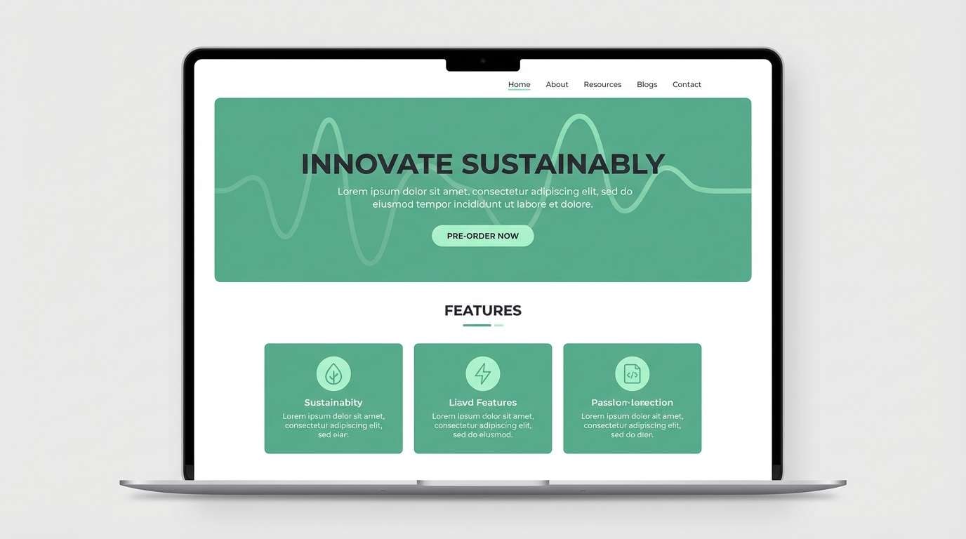 product landing page in sea green color palette