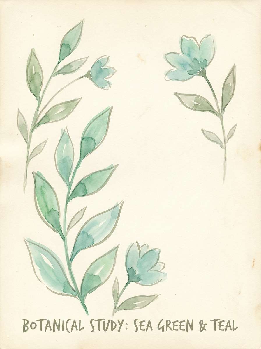 botanical watercolor poster with sea green accents