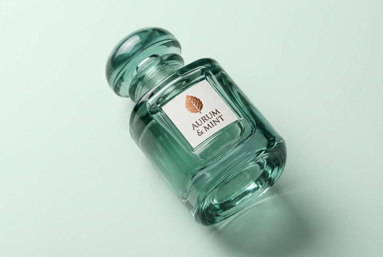luxury perfume ad using sea green color combinations