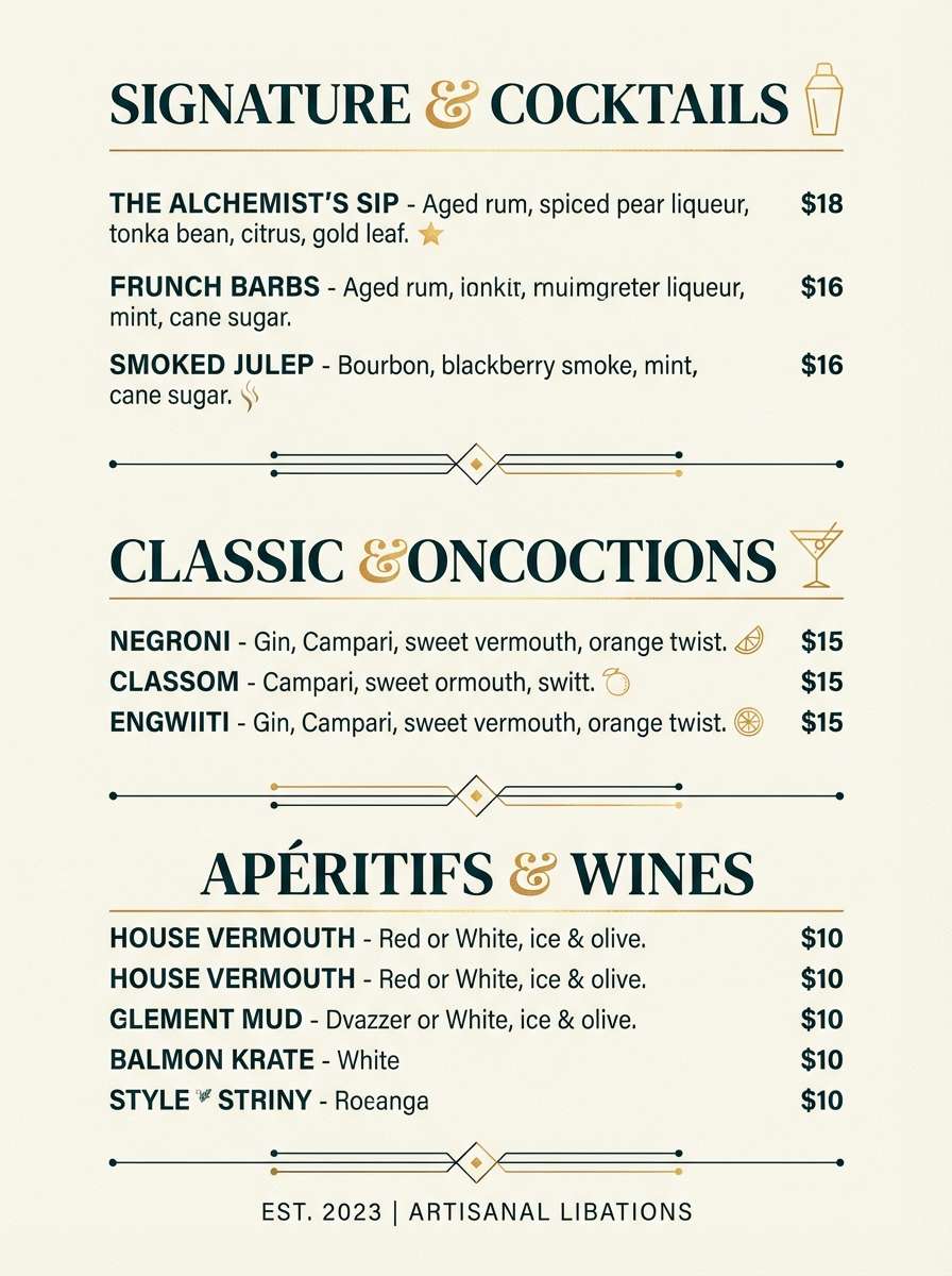cocktail menu layout