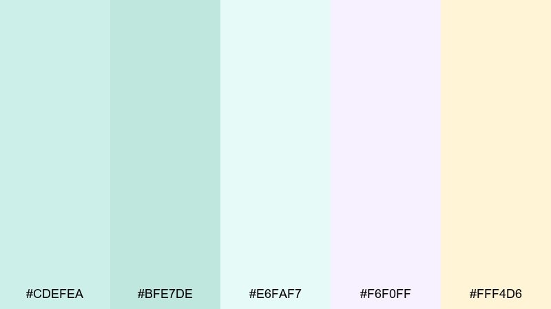 seafoam mist pastel color palette with hex codes