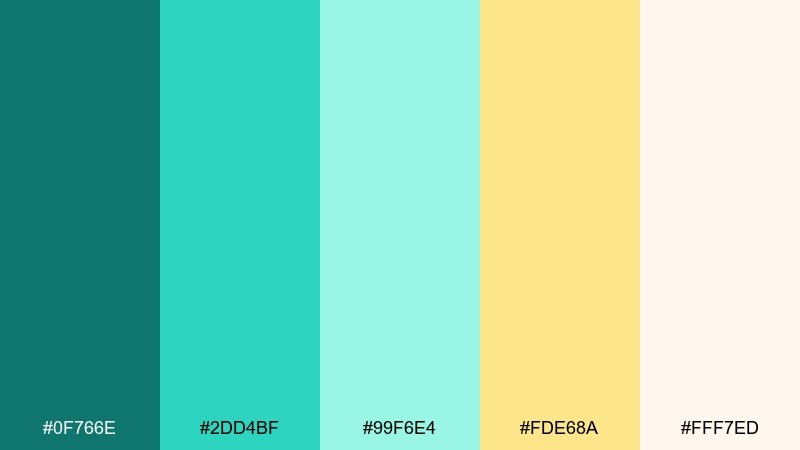 seafoam silk peacock color palette with hex codes