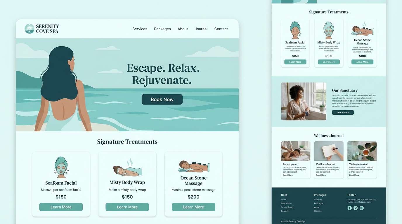 nautical colored seafoam spa ui mockup