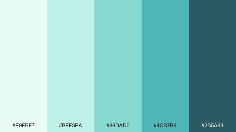 seafoam studio green light blue color palette with hex codes