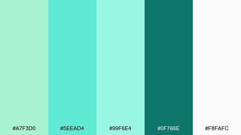 seafoam studio mint color palette with hex codes