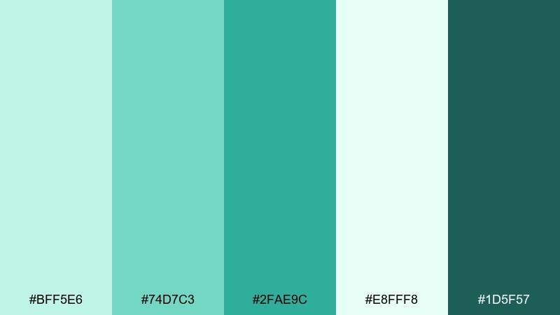 seafoam studio mint green color palette with hex codes