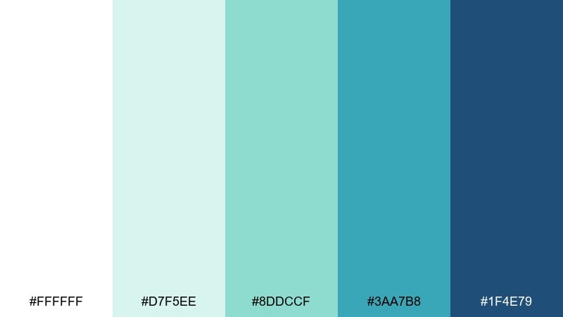 seafoam studio white green blue color palette with hex codes