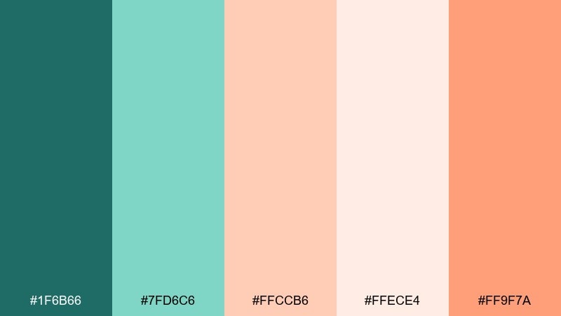 seafoam sunrise green peach color palette with hex codes