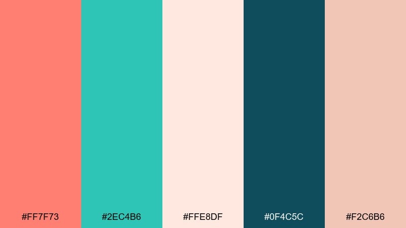 seafoam sunset salmon teal color palette with hex codes