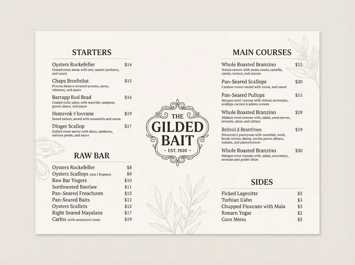seafood menu layout