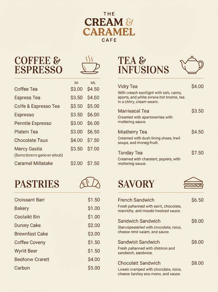 creamy cafe menu