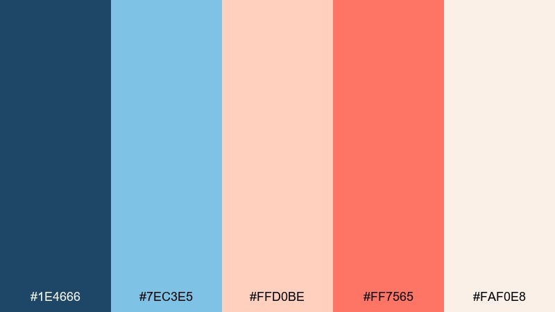 seashell letterpress blue and peach color palette with hex codes