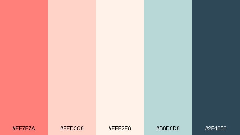 seaside coral drift coral salmon color palette with hex codes