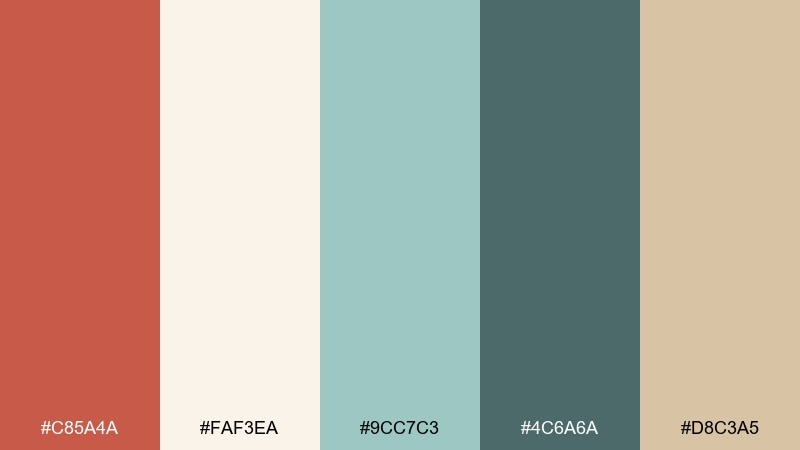 seaside cottage dark coral color palette with hex codes