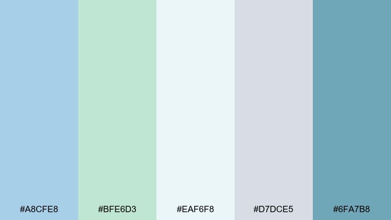 seaside mint haze blue pastel green color palette with hex codes