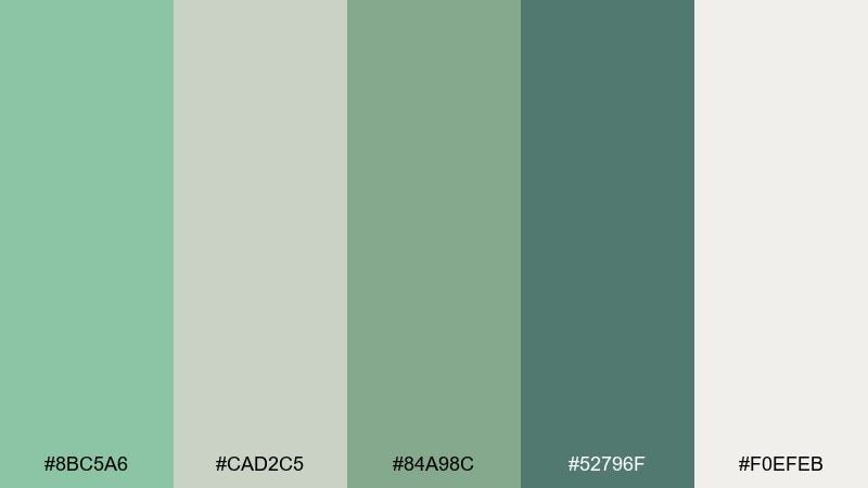 seaside sage tropical wedding color palette with hex codes