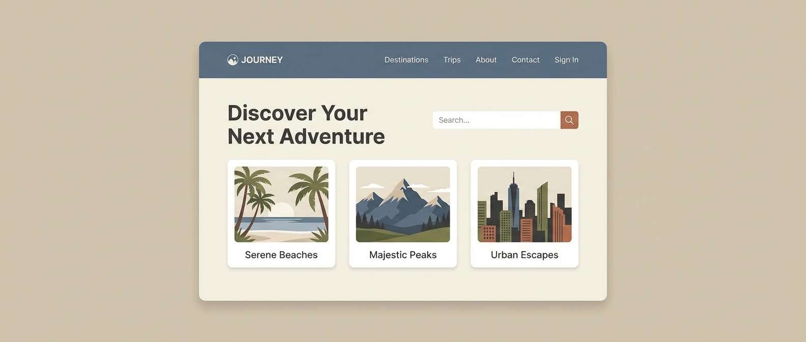 travel landing page in neutrals