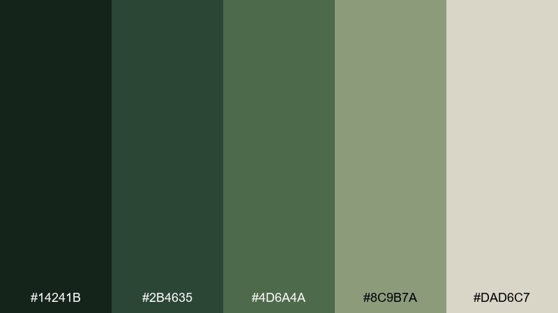 shaded grove forest color palette with hex codes