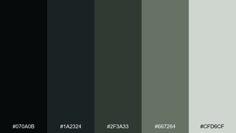 shadowroot charcoal fantasy forest color palette with hex codes