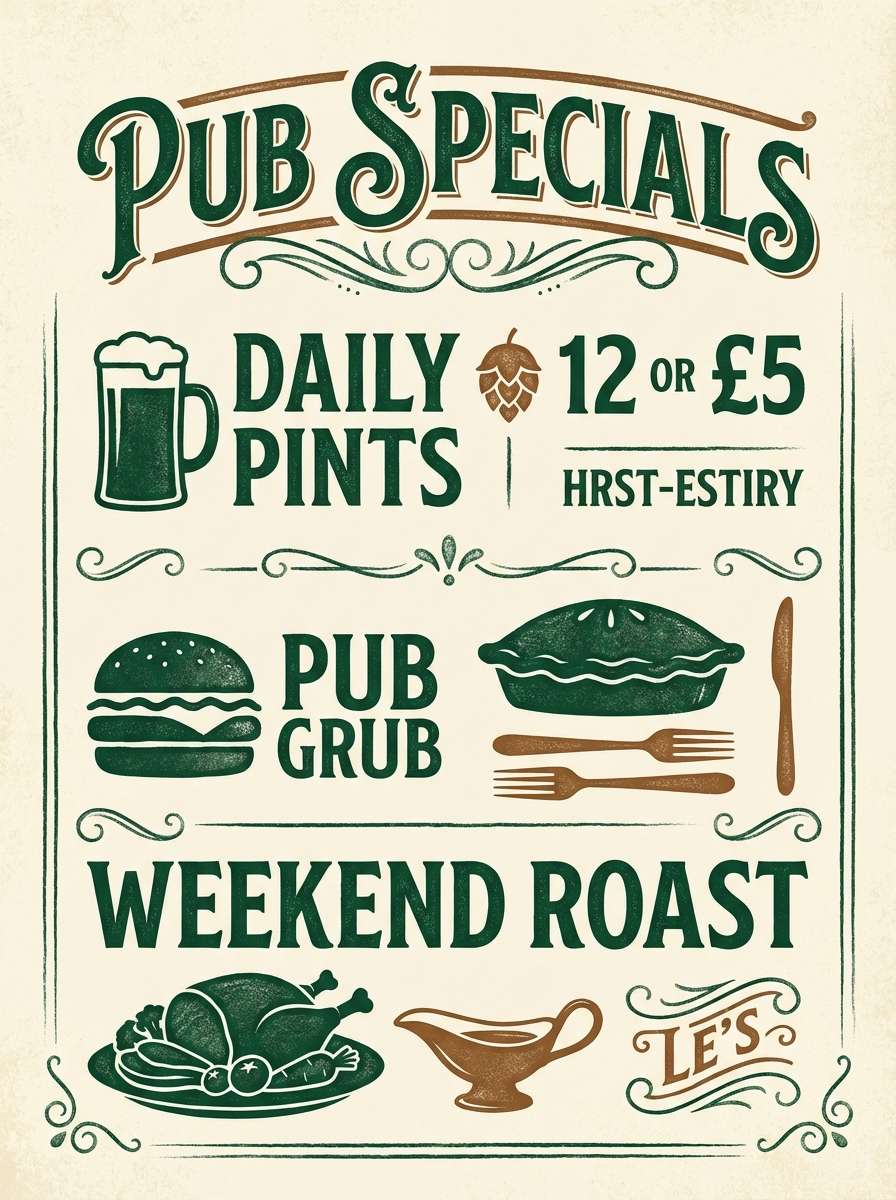 pub poster in rustic greens