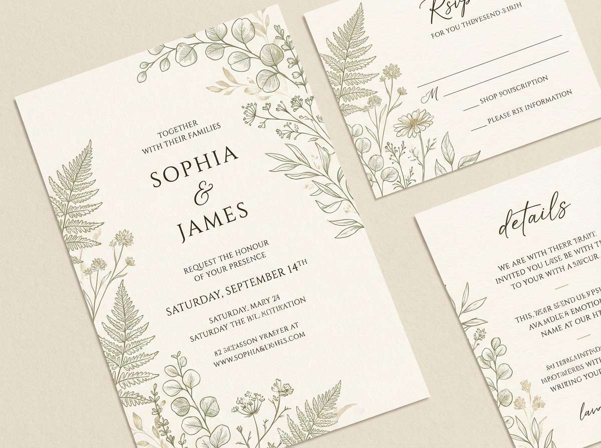 botanical wedding invite in green
