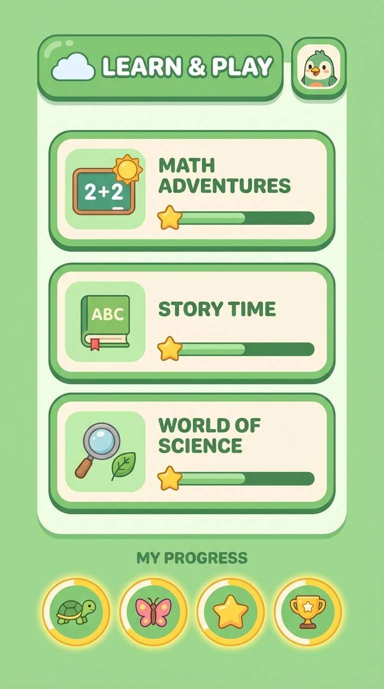 kids app ui in green