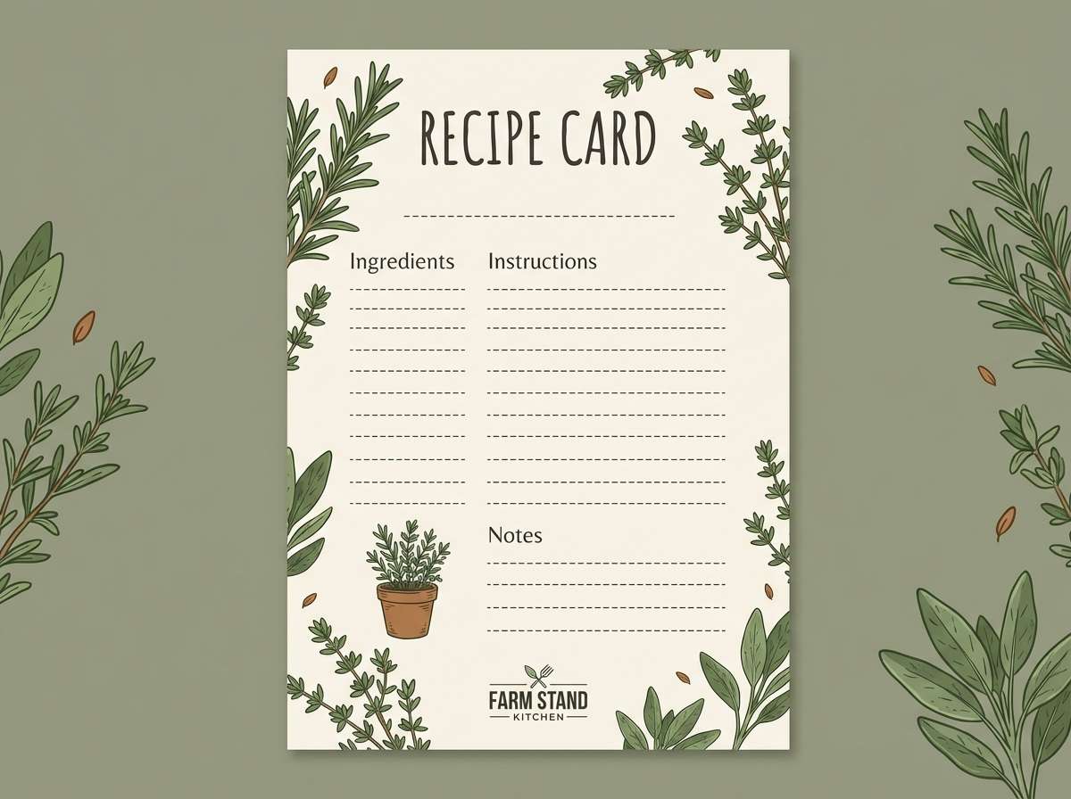 recipe card in herb greens