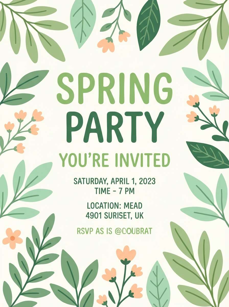 spring invitation in green and peach