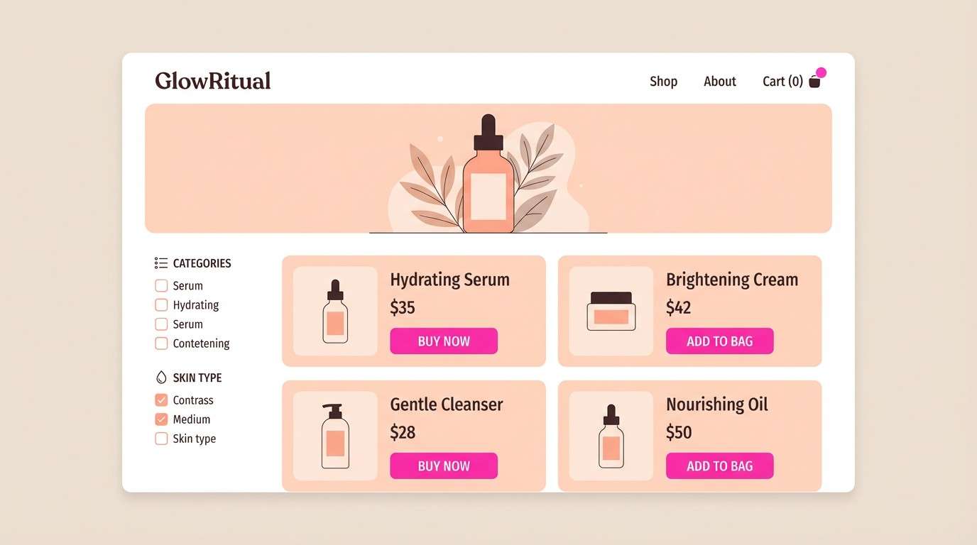 skincare product page ui