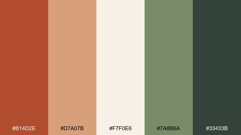 sienna sage red rust color palette with hex codes
