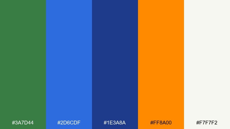 signal & sage green blue orange color palette with hex codes