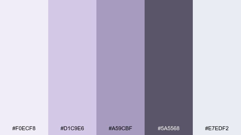 silver lilac minimal color palette with hex codes