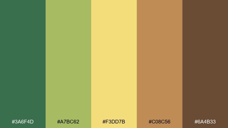 skincare herbarium ad green yellow brown color palette with hex codes