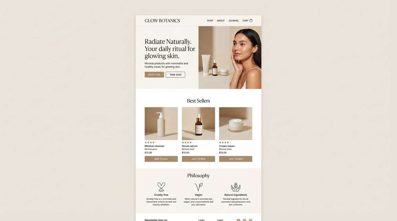 skincare landing page ui