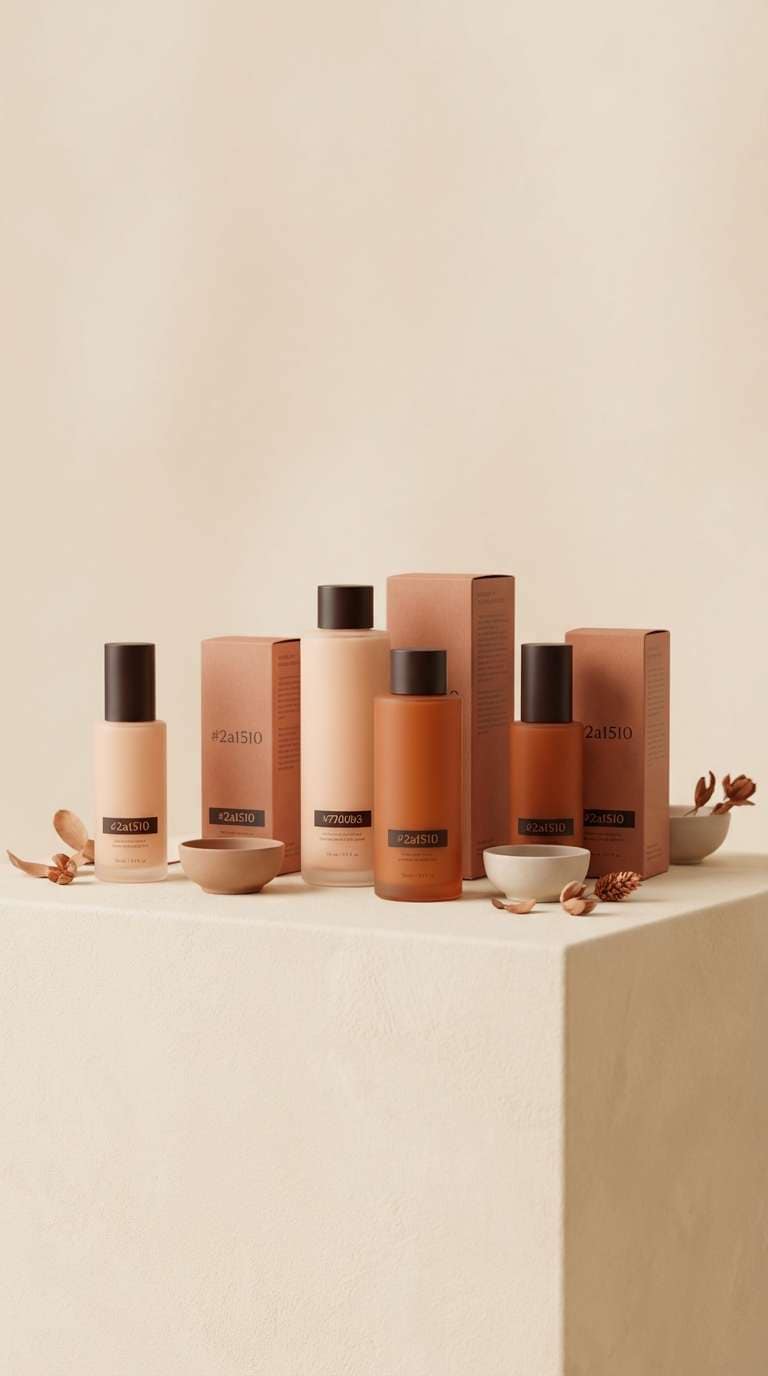 skincare packaging studio shot in blue red orange color scheme