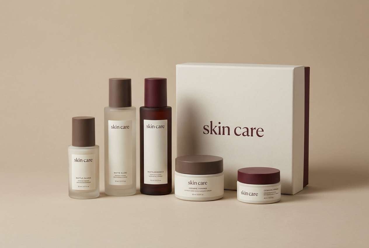 skincare packaging in truffle tones