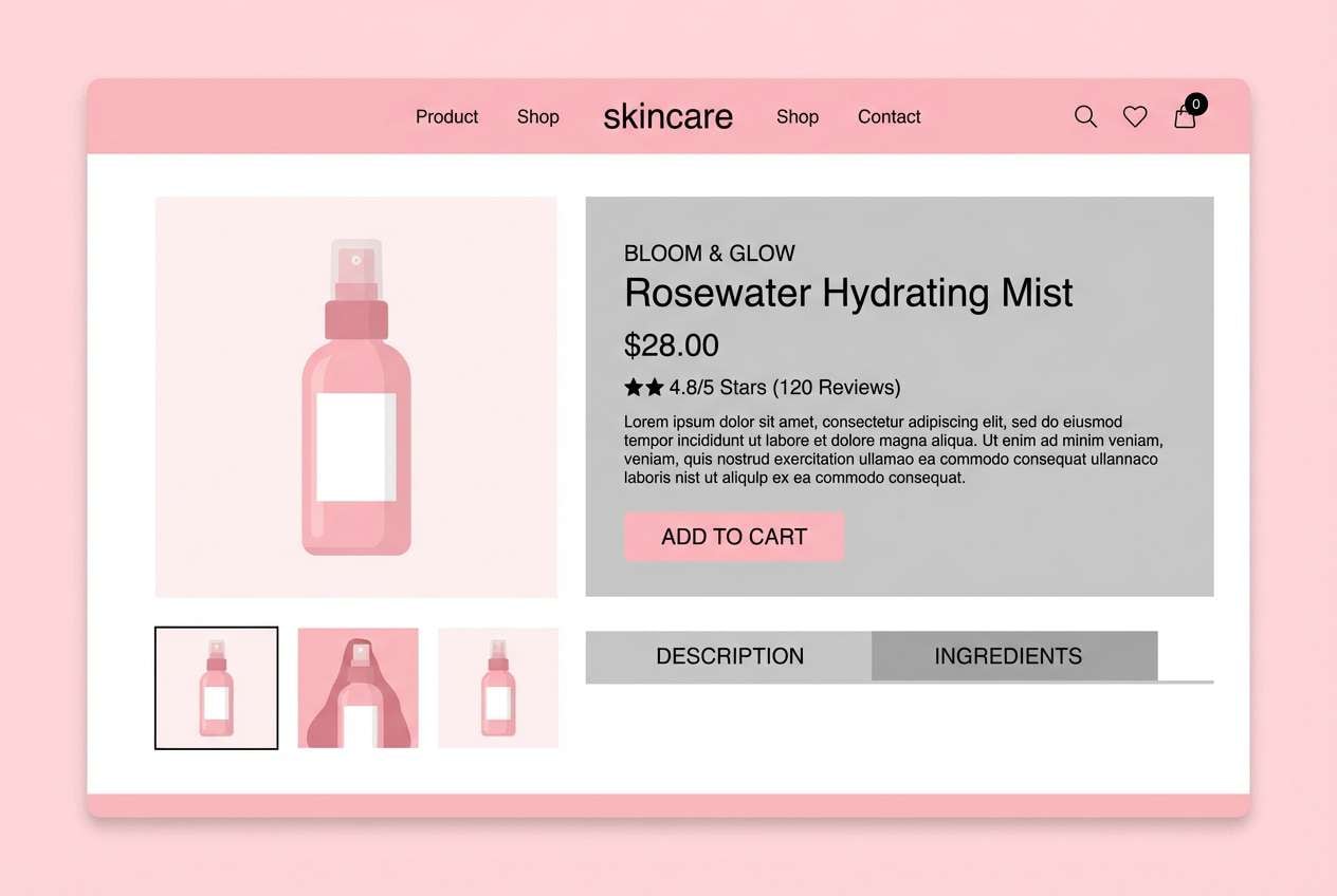 skincare product page ui