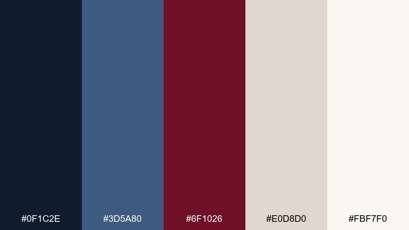 slate, wine, and cream color palette with hex codes