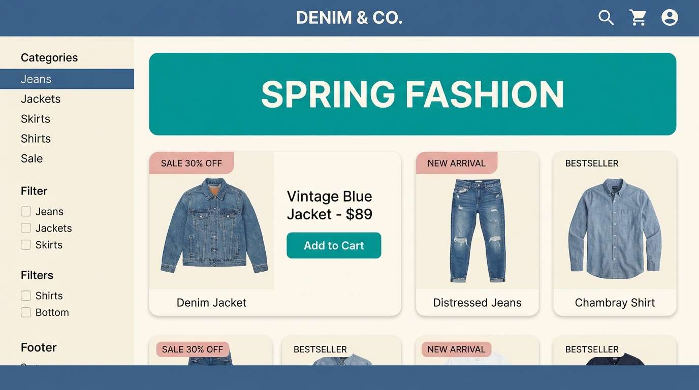 denim teal ecommerce ui